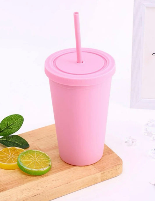 Plastic cup with straw